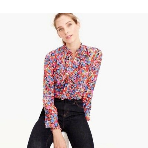 Multicolor Floral silk long sleeve blouse - Picture 1 of 3